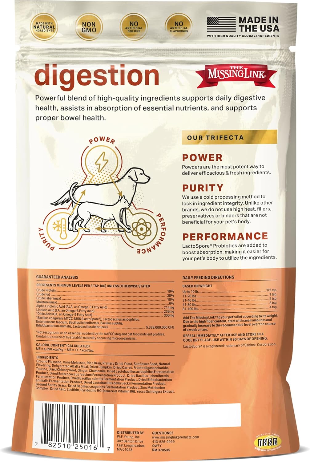 The Missing Link Digestion Superfood Supplement Powder for Dogs & Cats - Fiber, 7-Probiotic Blend + Chicory Root Prebiotic, Ginger, Chamomile - Supports Daily Digestive & Bowel Health - 1lb