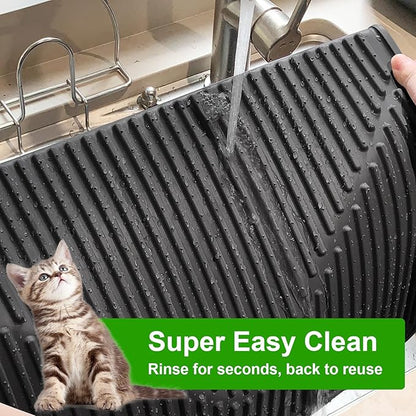 Gosmol Cat Litter Mat XXL 38" x 25" Extra Large Waterproof Trapping Mat with Raised Points, Easy Clean Litter Mat, Non-Slip Silicone Cat Mats for Litter Boxes & Floor-Black