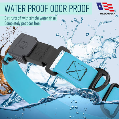 Dogline Biothane Waterproof Dog Collar with Herm Sprenger Stainless Steel Quick Release Buckle – Heavy Duty Tactical Durable Collar for Dogs – Comfortable and Safe Pet Collar, W 1" L 15-25" Sky Blue