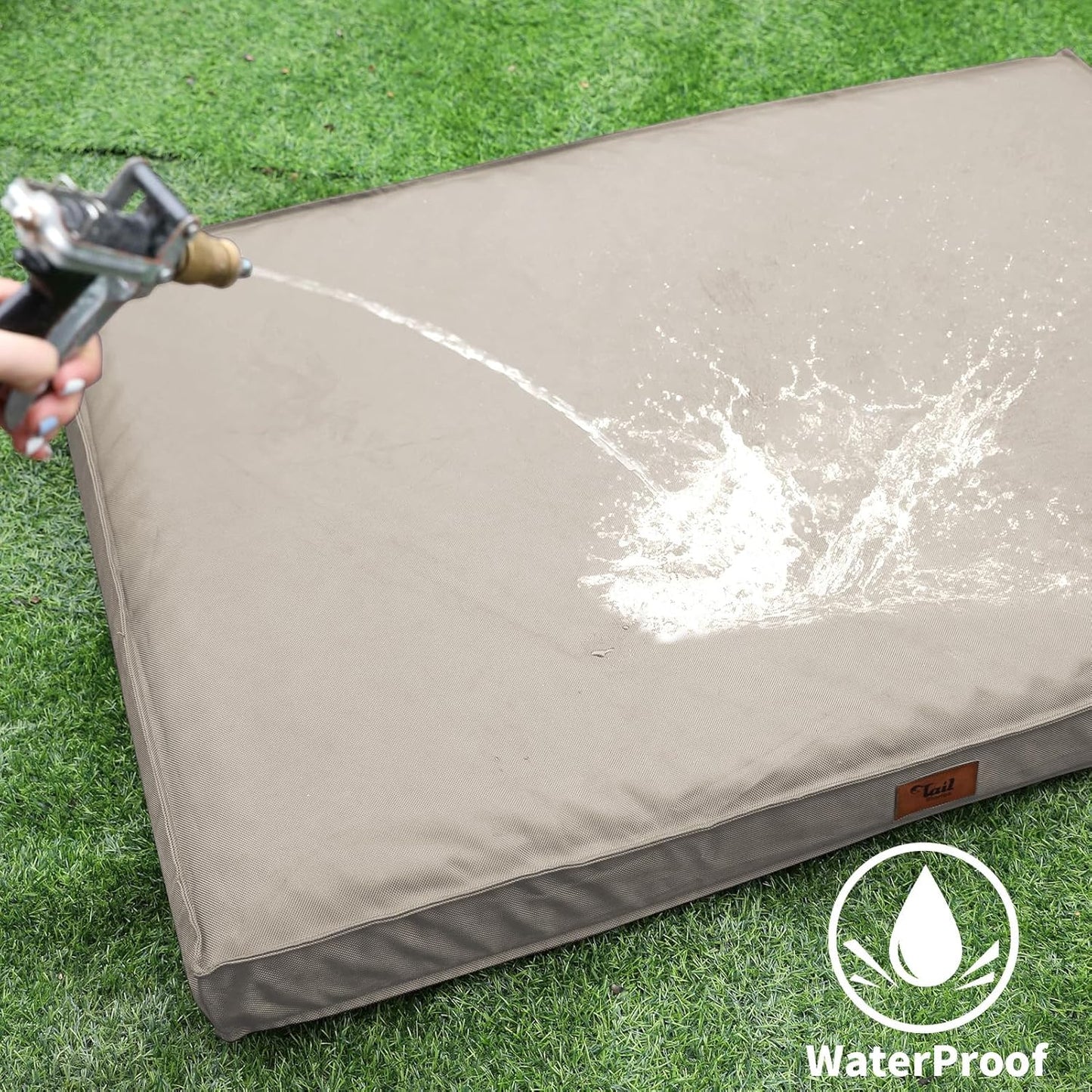 Outdoor Dog Bed for Medium/Small Dogs, Waterproof Dog Bed for Medium Dogs Cats, Orthopedic Egg Crate Foam Pet Bed with Removable Cooling Cover, Khaki