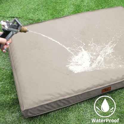 Outdoor Dog Bed for Medium/Small Dogs, Waterproof Dog Bed for Medium Dogs Cats, Orthopedic Egg Crate Foam Pet Bed with Removable Cooling Cover, Khaki