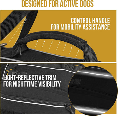 Onetigris Dyno Outdoor Dog Harness With Pockets, Front Range Pack, Backpack With Handles, Saddle Bag Hiking Vest, Tactical Service Canine EDC Pack Set
