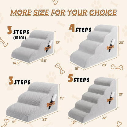 Romrol Dog Stairs Ramp for Beds Couches, Extra Wide Pet Steps with Durable Non-Slip Waterproof Fabric Cover, Dog Slope Stairs for Small Dogs and Cats or Pets Friendly, 4-TiersLight Grey - Pawvie