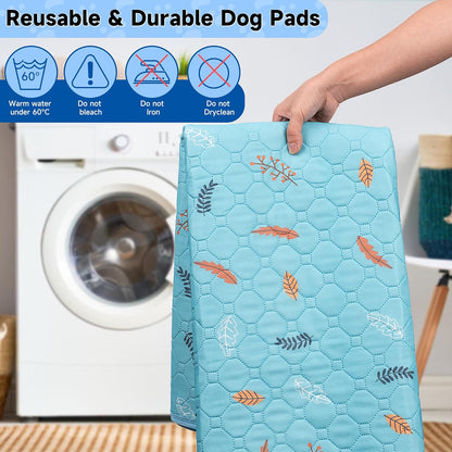 Sunheir Washable Pee Pads for Dogs 2-Pack Reusable Puppy Pads Pet Training Pads, Waterproof Dog Pee Pads for Crate, Whelping Pad, Non-Slip Protects Against Urine Leakage (Leaves - Sky Blue, 24x36)