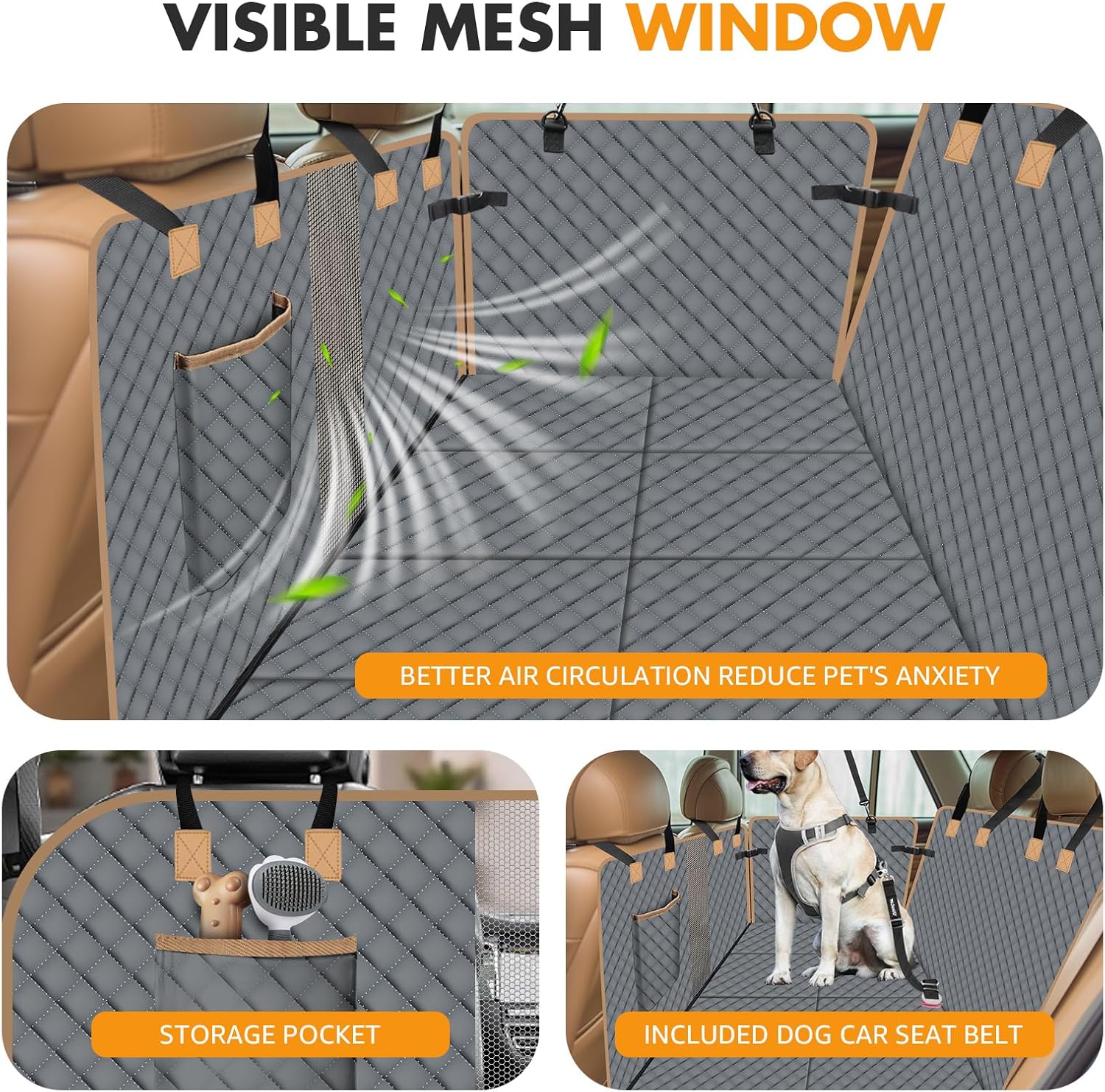 Dog Car Seat Cover for Back Seat, Larger Dog Car Bed Cover with Strong Bottom, Car Back Seat Extender Hammock for Car SUV Truck Grey - Pawvie