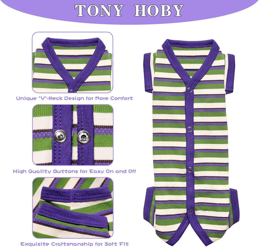 TONY HOBY Dog Pajamas, Knitted Dog Jumpsuit Shirt in Cold Weather, Dogs Surgical Recovery Suit for Small Medium Dogs (Purple&Green, Boy, M)