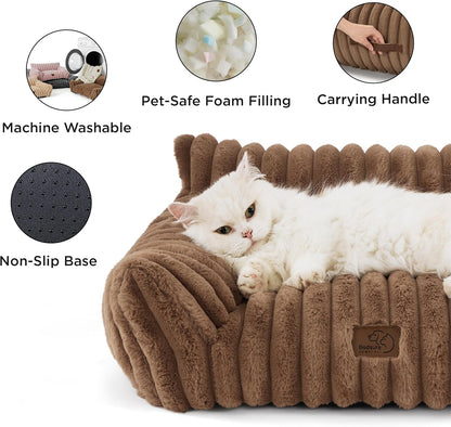 Bedsure Cute Dog Couch for Pets - Fluffy Dog Sofa with Premium Soft Corduroy Fleece, Pet Couch Bed with Washable Cover, Supportive Pet Sofa Bed for Medium Large Dogs, 36in, Copper Brown