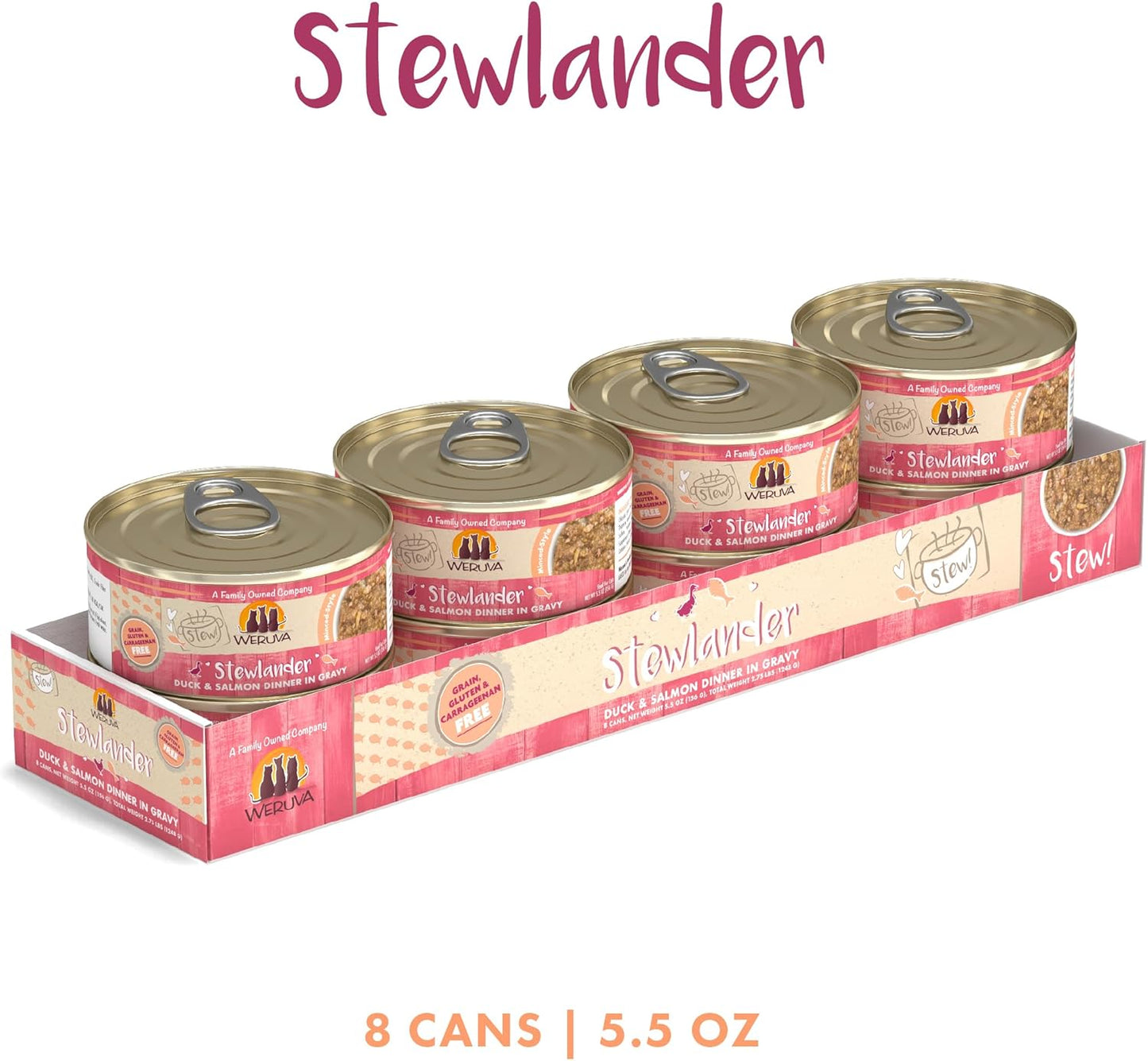 Weruva Classic Cat Stews!, Stewlander with Duck & Salmon in Gravy, 5.5oz Can (Pack of 8)