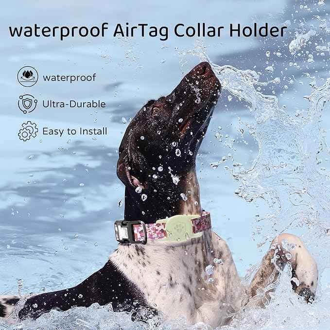 for Airtag Dog Collar Holder – IP68 Waterproof Dog Air Tag Holder for Dog Collar, Anti-Lost & Durable Silicone Case, Compatible with Apple AirTags (Black)