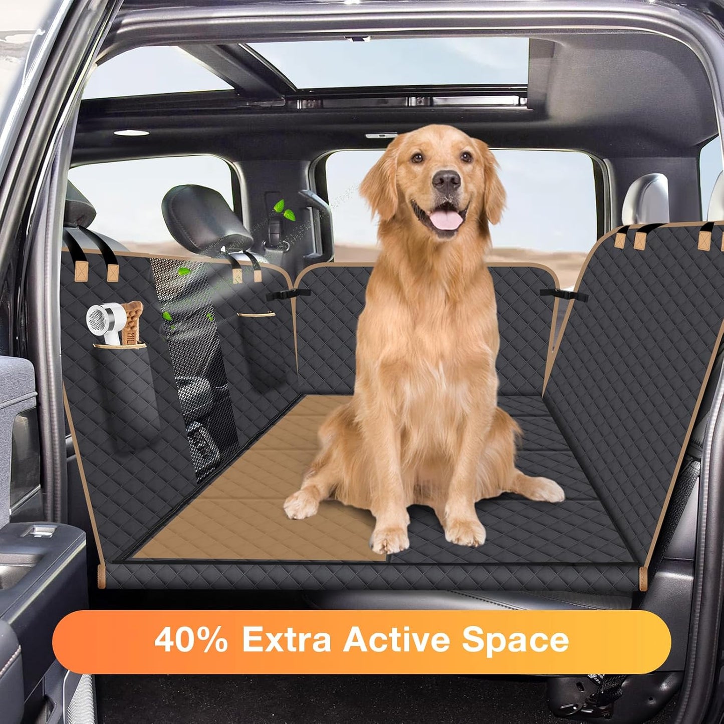 Dog Car Seat Cover for Back Seat, Larger Dog Car Bed Cover with Hard Bottom, Backseat Extender Hammock for Full SizeTruck/SUV 8 Panels - Black - Pawvie