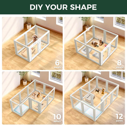 FXW AuraSpace Acrylic Indoor Unleashed Dog Playpen for Puppies and Small Dogs, 24 Inch, 6 Panels, White