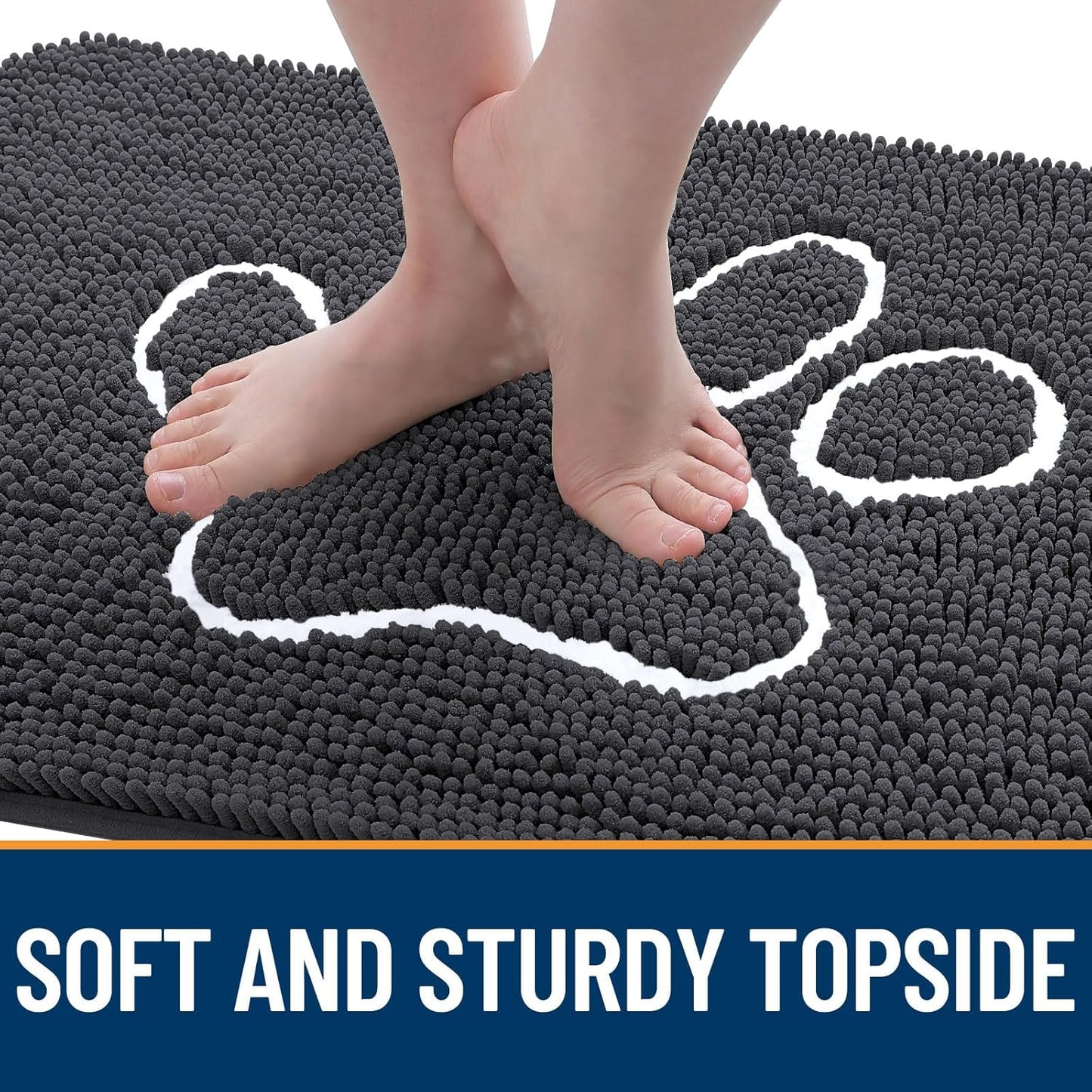 OLANLY Door Mat for Muddy Dog Paws 47x32, Ultra Absorbent Chenille Mud Doormat with Paw Print Design, Non-Slip Washable Doormat for Indoor Entryway, Quick-Dry Pet Bed Mats for Dirty Dogs, Dark Grey
