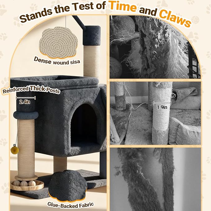 PetDance 37in All-in-1 Small Cat Tree for Indoor Cats | Space-Saving Cat Tower with Cozy Condo, Cat Window Perch, Sisal Scratching Posts, Interactive Ball Track Toy & Self-Grooming Brush,Dark Gray