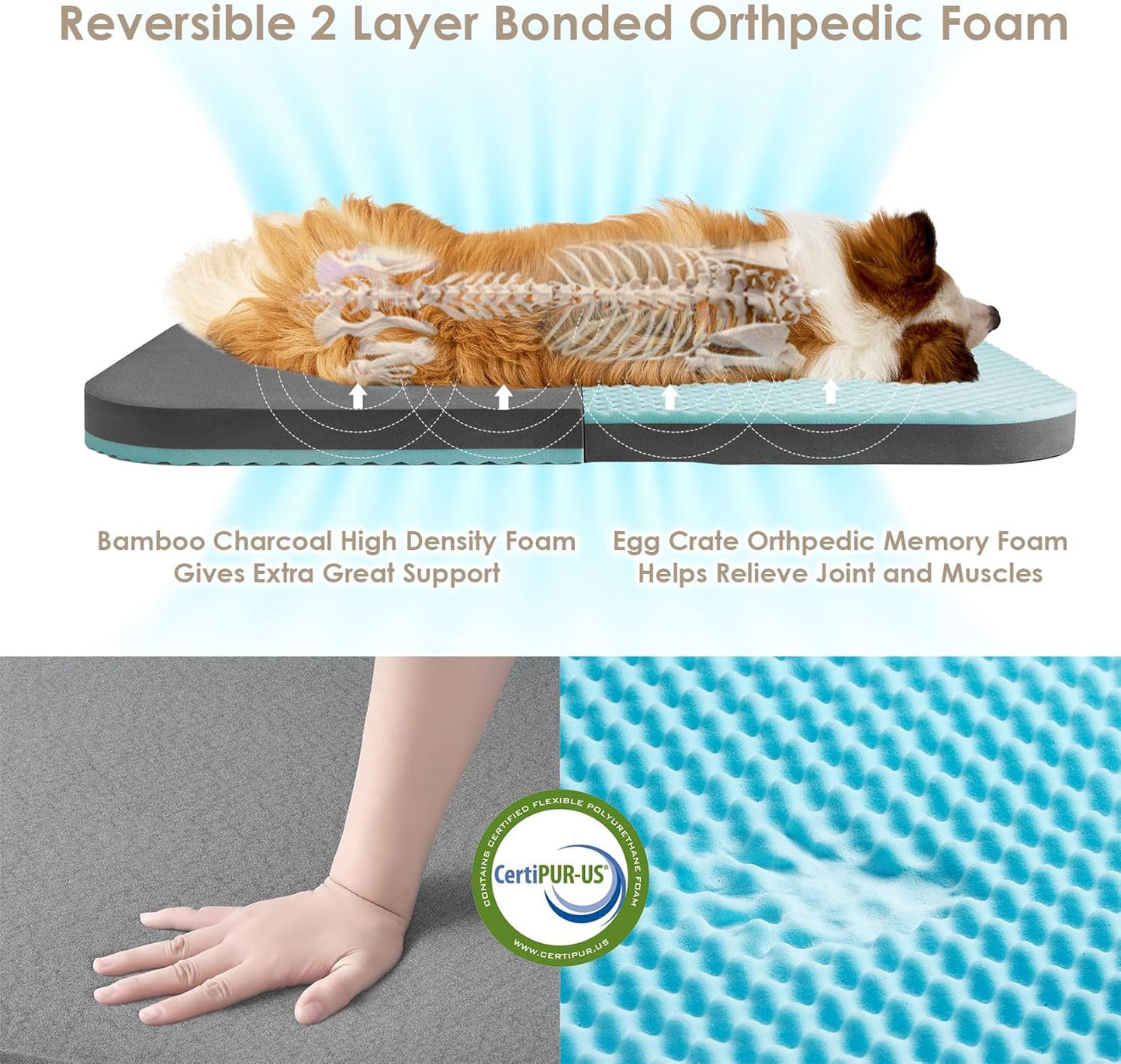 EHEYCIGA Foldable Dog Bed, Faux Fur Fluffy Dog Couch Bed, Orthopedic Calming Memory Foam Pet Bed for Small Dogs, Washable Soft Warm Pet Sofa Bed with Non-Slip Bottom, Camel, 40"x30"x6"