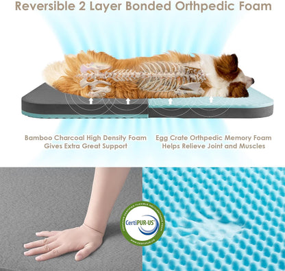 EHEYCIGA Foldable Dog Bed, Faux Fur Fluffy Dog Couch Bed, Orthopedic Calming Memory Foam Pet Bed for Small Dogs, Washable Soft Warm Pet Sofa Bed with Non-Slip Bottom, Camel, 40"x30"x6"