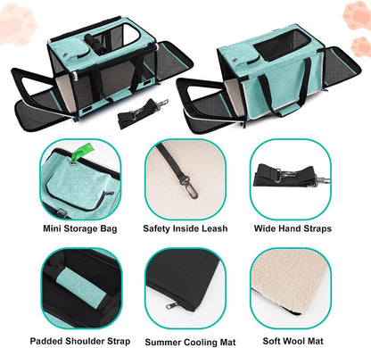 Small Dog Carrier for Puppy Yorkshire Softshell Car Transport Chihuahua Carry Cage 18-inch Collapsible Doggie Vet Visit Crate Easy Load Roomy Pet Carrier Bag Kennel Dog Essentials Teal - Pawvie