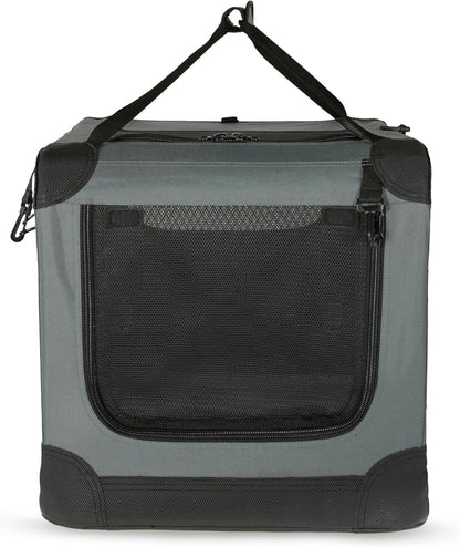 Amazon Basics 4-Doors Portable Soft-Sided Folding Travel Crate Kennel for cat, Dog, and Other Small Animals, Grey, M 30" x 21" x 21"