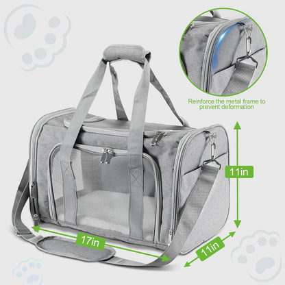 Roaringkitty Travel in Style: Portable Pet Carrier for Small Pets up to 15 Lbs- Airline Approved, Collapsible & Comfortable cat/Puppy Soft Sided Bag (Grey)