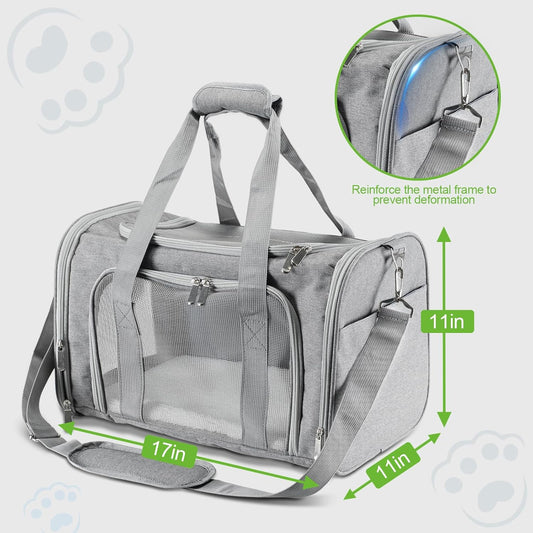 Roaringkitty Travel in Style: Portable Pet Carrier for Small Pets up to 15 Lbs- Airline Approved, Collapsible & Comfortable cat/Puppy Soft Sided Bag (Grey)