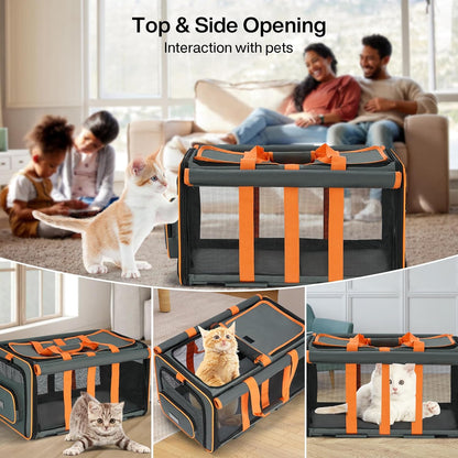 MILADA Large Cat Carrier for 2 Cats, Soft Big Pet Carrier with Wheels, Double Cat Carrier on Wheels, Rolling Pet Carrier for Travel Hiking Shopping and Camping（Not for Air Travel）, Orange