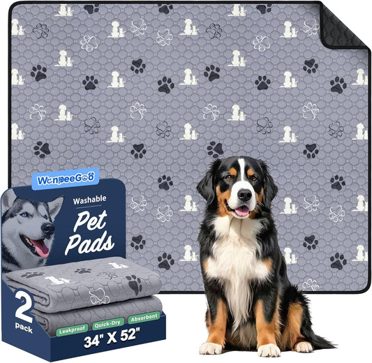 Washable Pee Pads for Dogs Mat, 2 Pack Absorbent Reusable Training Dog Pads Pet Puppy Pads, Non-Slip Potty Pads for Whelping, Playpen, Crate, Bed, Grey 34"x52"