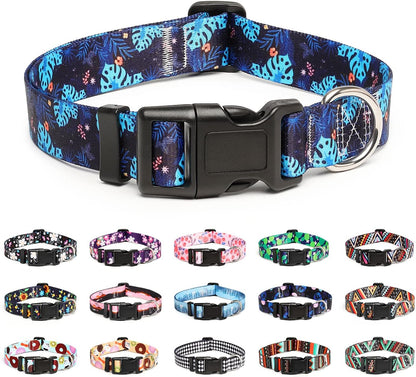 Mercano Adjustable Dog Collar - Special Design Patterns, Soft Nylon Comfortable Durable Pet Collar for Small Medium Large Dogs (M, Monstera)