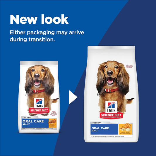 Hill's Science Diet Oral Care, Adult 1-6, Plaque & Tartar Buildup Support, Dry Dog Food, Chicken, Rice, & Barley, 4 lb Bag