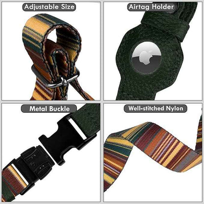 AirTag Dog Collar with Metal Buckle - Printed Nylon Soft Leather Dog Collar with Apple AirTag Holder - Secure Tracking GPS Pet Collars for Girl Boy Small Large Dogs (XL, 20"-25" Neck Fit, Striped)