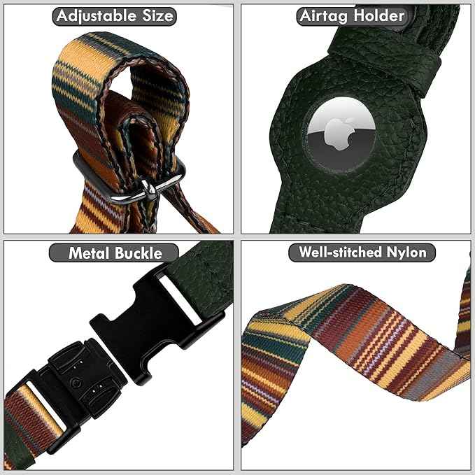 AirTag Dog Collar with Metal Buckle - Printed Nylon Soft Leather Dog Collar with Apple AirTag Holder - Secure Tracking GPS Pet Collars for Girl Boy Small Large Dogs (M, 14"-18" Neck Fit, Striped)