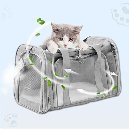 Roaringkitty Travel in Style: Portable Pet Carrier for Small Pets up to 15 Lbs- Airline Approved, Collapsible & Comfortable cat/Puppy Soft Sided Bag (Grey)