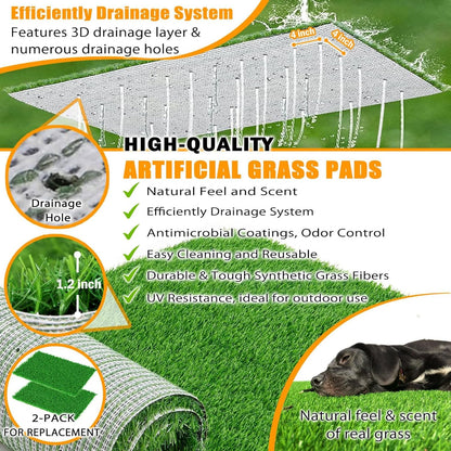 Dog Grass Pad with Tray with Stainless Steel，Reusable Large Artificial Turf Grass Potty and Puppy Pee Pads for Dogs, Portable Dog Litter Box for Indoor/Outdoor Potty Training Toilet