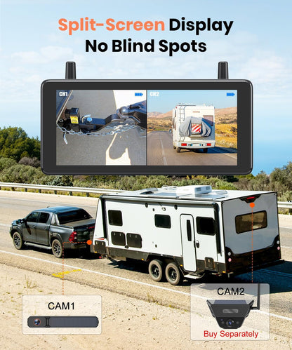 AUTO-VOX 7.2" DVR Portable Solar Wireless Backup Camera:HD 1080P 2 Min Quick Installation Support 2 Split Screen Back up Camera, IP69K Waterproof Reverse Camera for Car, Van, SUV, Truck, Trailer