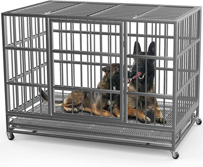 Oranland 38 Inch Heavy Duty Indestructible Dog Crate Cage Kennel with Wheels, High Anxiety Dog Kennel, Sturdy Locks, Double Door and Removable Tray Design, Extra Large XL Dog Crate.