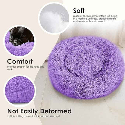 Dogs Bed for Small Dogs, Anti-Anxiety Washable Round Bed (Purple, 24.0" L x 24.0" W x 8.0" Th)