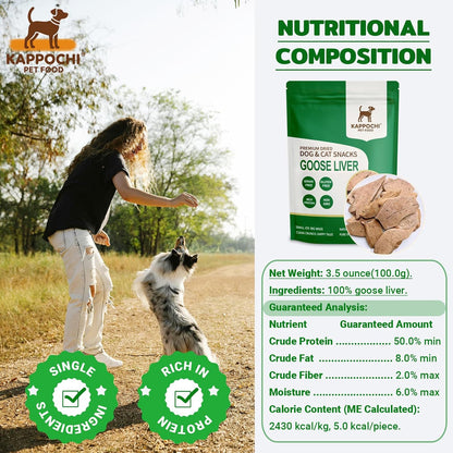 Freeze-Dried Goose Liver Dog Treats, 3.5oz(100.0g), 100% Single Ingredient, High Protein Training Treats, Natural & Raw, No Additives, Grain Free, Gluten Free