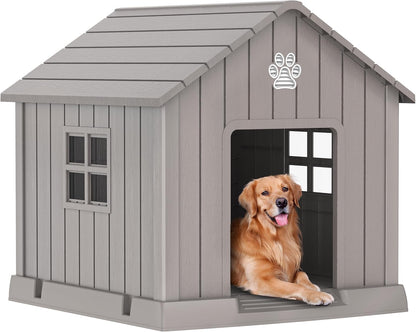 DRATO Dog House Indoor Outdoor for Small to Large Sized Dogs Indoor Outdoor Doghouse Puppy Shelter with Elevated Floor, Easy to Assemble (Light Brown, 38Inch(37.8 * 40.87 * 38.82))