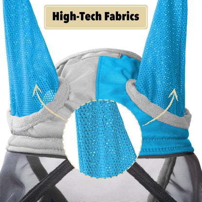 Harrison Howard Pro Luminous Horse Fly Mask Standard with Ears UV Protection for Horse Azure Blue/Silver Large Full Size
