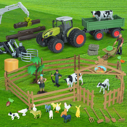 46Pcs Farm Toys, Tractor Toy w/Lights & Sound, Farm Animals Toys for 3 4 5 6 7 8+ Year Old Toddler Girls Boys Kid, Figures Farmer Vehicle Truck Fence Farm Playset Educational Learning Toys