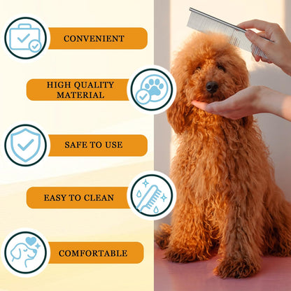 Dog Comb and Cat Combs Stainless Steel Teeth, Grooming Tool for Long & Short Hair, Dematting Comb for Dogs, Removes Tangles & Knots (Small Silver)