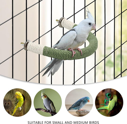 U Shape Hemp Rope Green Wood Parrot Perches for Macaws, Cockatiels, Conures, Finches - Bird Training Educational Stand Toys (Medium-1 Pack)