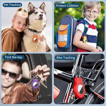 Waterproof Airtag Holder,4 Pack Airtag Case with Secure Lock,Airtags Keychain for Apple Air tag,Anti-Lost Protective Case Air tag Accessories for GPS Tracker Luggage,Key,Pet-Red/Purple/Orange/Yellow