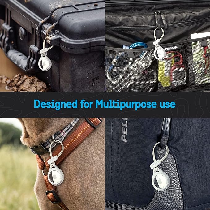 Pelican Protector AirTag Holder - AirTag Keychain w/Rugged Strap Loop [Impact Resistant] [Travel Essentials] - Protective Air Tag Case for Dog Collar, Backpack, Keys, Luggage - Clear