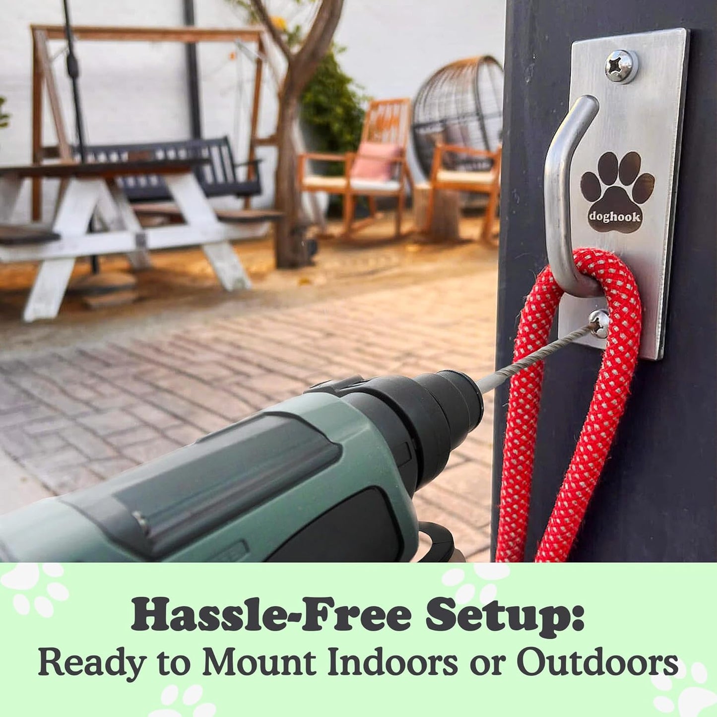 Canine Hitch- Secure Dog Leash Parking Mounted Indoor – Outdoor Wall Hook - Tie Out Stainless Steel Practical Lead Management for Home & Business, Standard Size 6 Pack