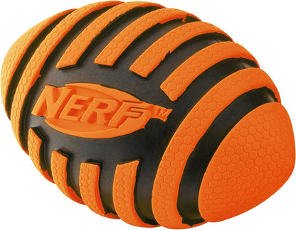 Nerf Dog Spiral Squeak Football Outdoor Dog Toy, 5 Inch Dog Football Squeaking Toy for Medium and Large Breeds, Orange