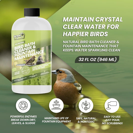 32oz Bird Bath Cleaner, Cleans 160 Gallons of Water, Ideal Fountain Cleaner Safe for Birds, Bird Bath Fountains Clarifier, Liquid Birdbath and Fountain Maintenance, Promotes Clean & Clear Water