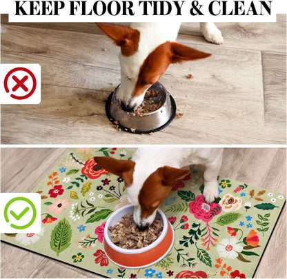 Absorbent Quick Dry Pet Food Mat for Dogs and Cats - Eco-Friendly Bowl Mat for Food and Water Dispenser - 12"x20" Floor Accessory