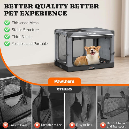 Collapsible Dog Crate: 30 Inch Foldable Soft Sided Dog Crate for Medium Dogs, Portable Dog Travel Kennel with Soft Mat for Indoors & Outdoors, Grey (30" L x 21" W x 21" H)