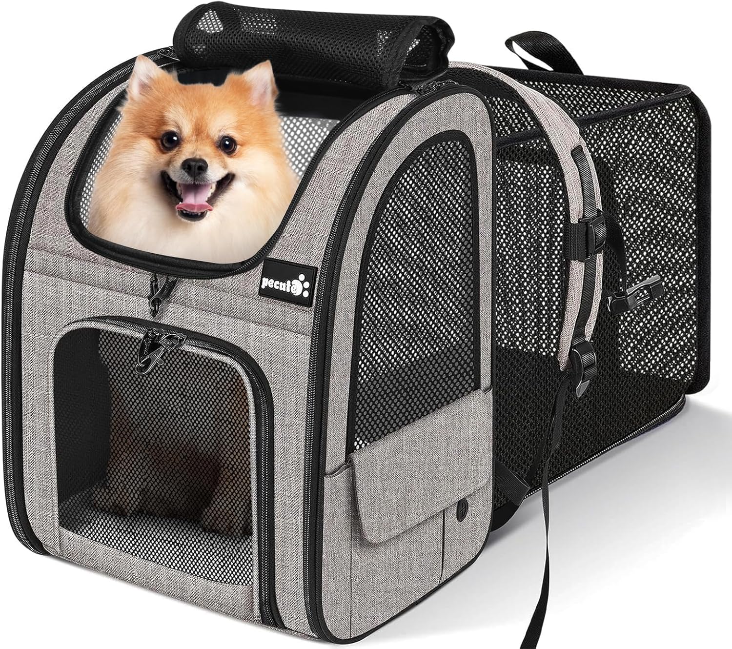 Pecute Pet Carrier Backpack, Large Cat Carrier Backpack, Expandable Cat Backpack with Breathable Mesh for Medium Large Cats, and Small Dogs, Dog Backpack Carrier for Travel Hiking Khaki - Pawvie