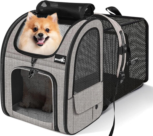 Pecute Pet Carrier Backpack, Large Cat Carrier Backpack, Expandable Cat Backpack with Breathable Mesh for Medium Large Cats, and Small Dogs, Dog Backpack Carrier for Travel Hiking Khaki - Pawvie