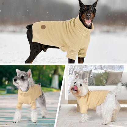 cyeollo Dog Sweater Knitwear with Leash Hole Turtleneck Pullover Sweaters Fall Winter Dog Clothes Sweaters for Large Dogs, Beige XXXL
